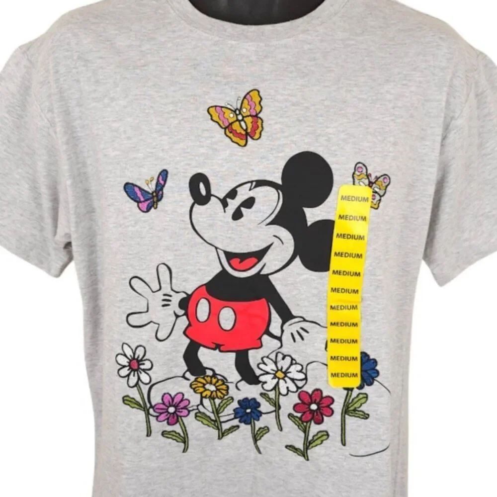 Mickey Mouse T Shirt Womens Size Medium Gray Disney Embroidered RELAXED Fit